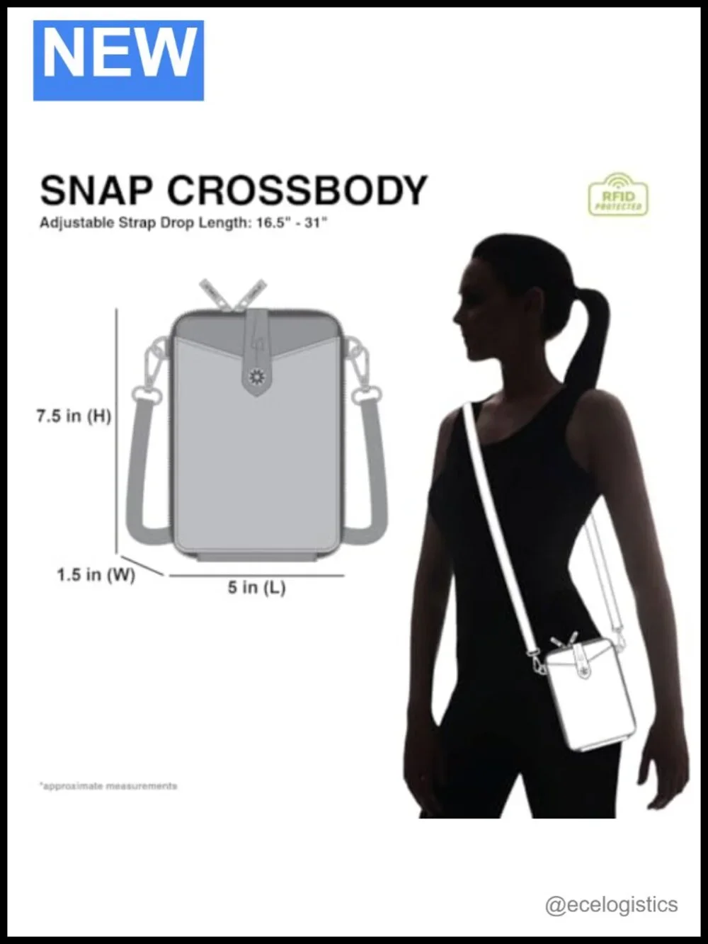Snap Crossbody RFID Protected Faux Leather Cellphone Purse Adjustable Strap